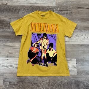 Nirvana Band Graphic Tee Yellow Grunge Rock Concert Shirt 90s Style Medium